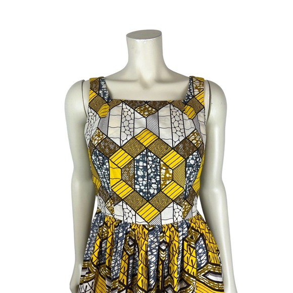 Lena Hoschek Sleeveless Nairobi Dress S African Print Honeycomb Fit Flare Yellow - Picture 5 of 11